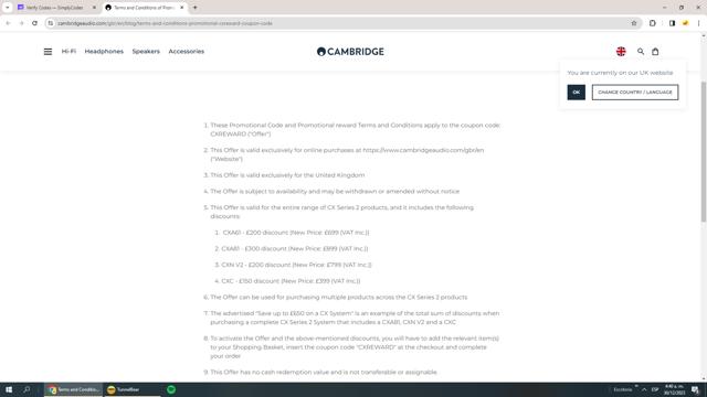 Cambridge Audio checkout page showing Cambridge Audio promo code box | Screenshot taken by SimplyCodes community member on Dec 30, 2023