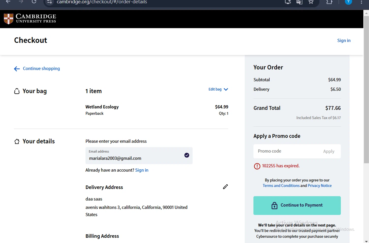 Cambridge University Press promo code screenshot showing code 102255 applied at Cambridge University Press checkout page. Uploaded by SimplyCodes community member toti2222 on Feb 20, 2025