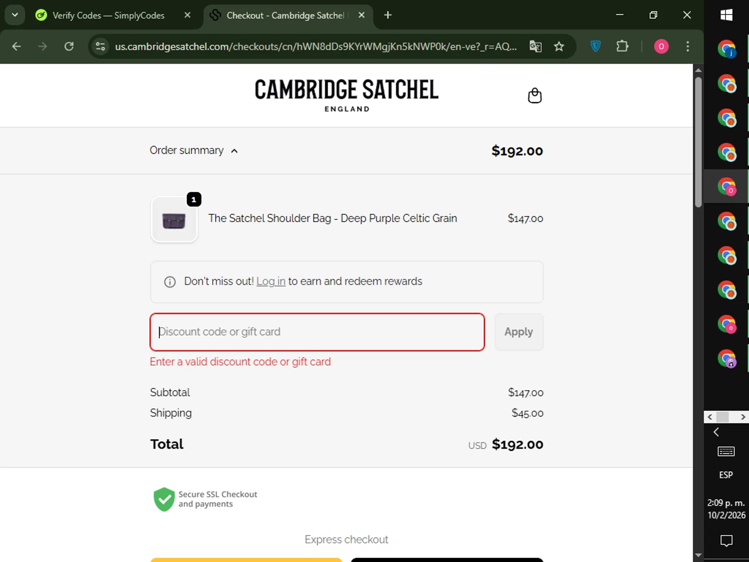 Cambridge Satchel US promo code screenshot showing code DM15W30 applied at Cambridge Satchel US checkout page. Uploaded by SimplyCodes community member LegendaryRanger6350 on Feb 10, 2026