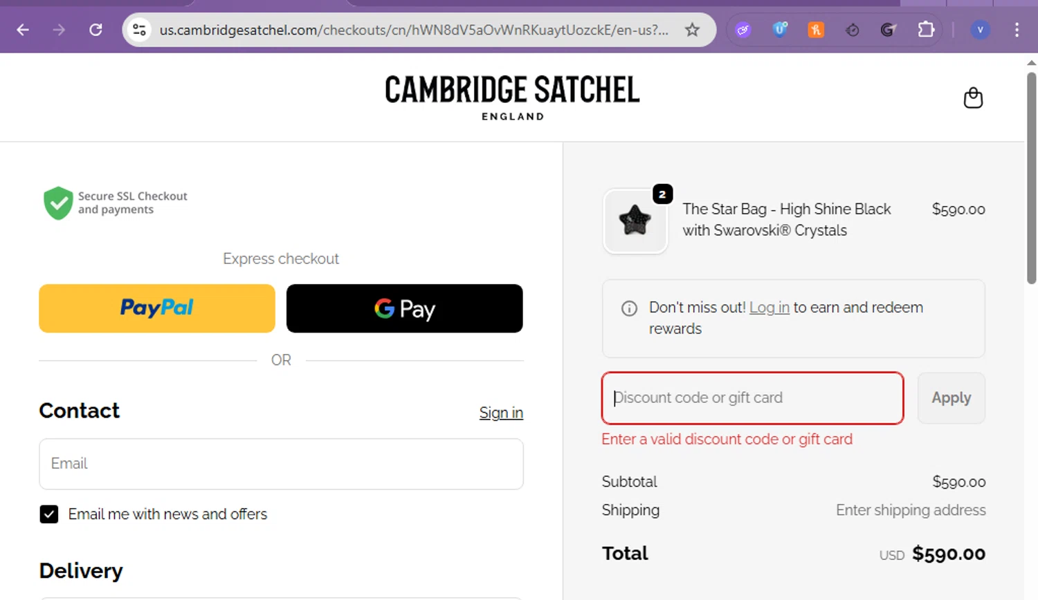 Cambridge Satchel US promo code screenshot showing code DM15W30 applied at Cambridge Satchel US checkout page. Uploaded by SimplyCodes community member beatrizcastillo on Feb 10, 2026
