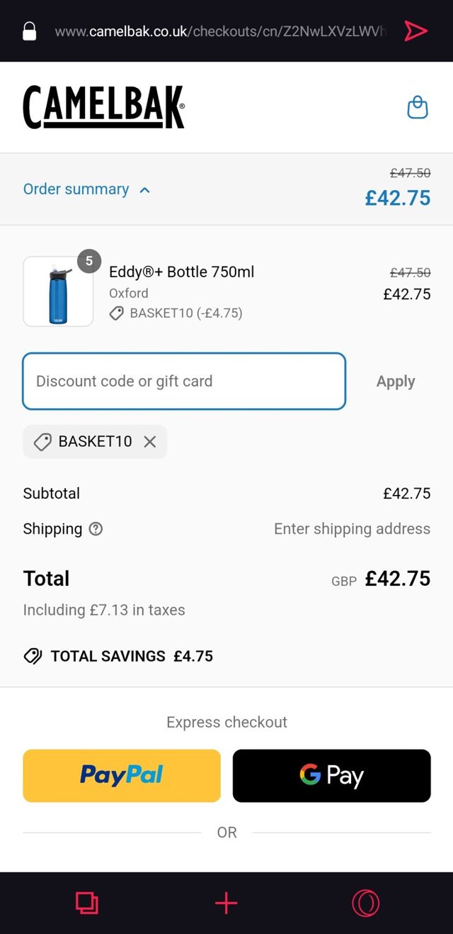 Camelbak checkout page showing Camelbak promo code box | Screenshot taken by SimplyCodes community member on Mar 20, 2025
