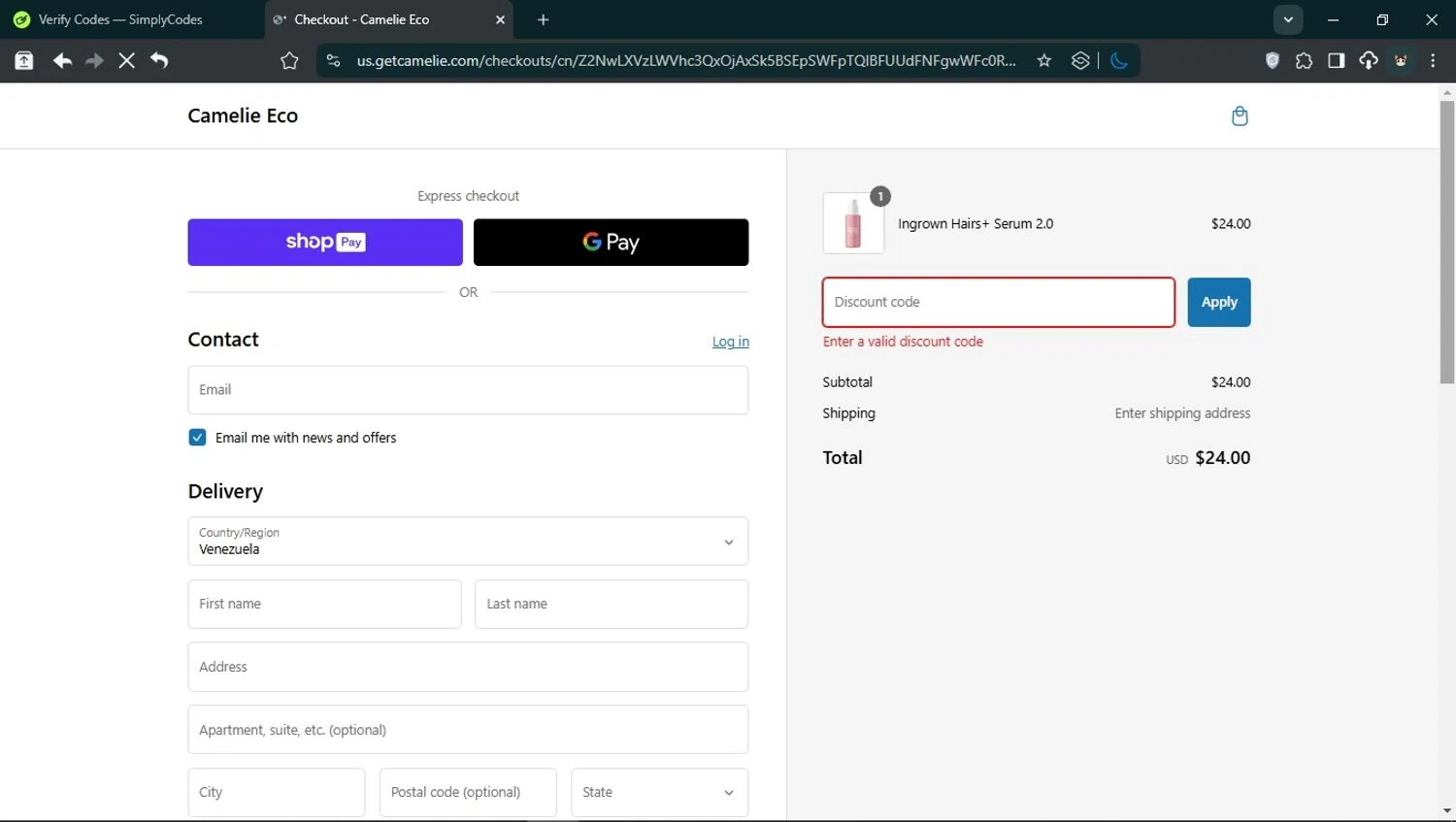 Camelie Eco promo code screenshot showing code TREAT applied at Camelie Eco checkout page. Uploaded by SimplyCodes community member User_Randon1 on Mar 2, 2025
