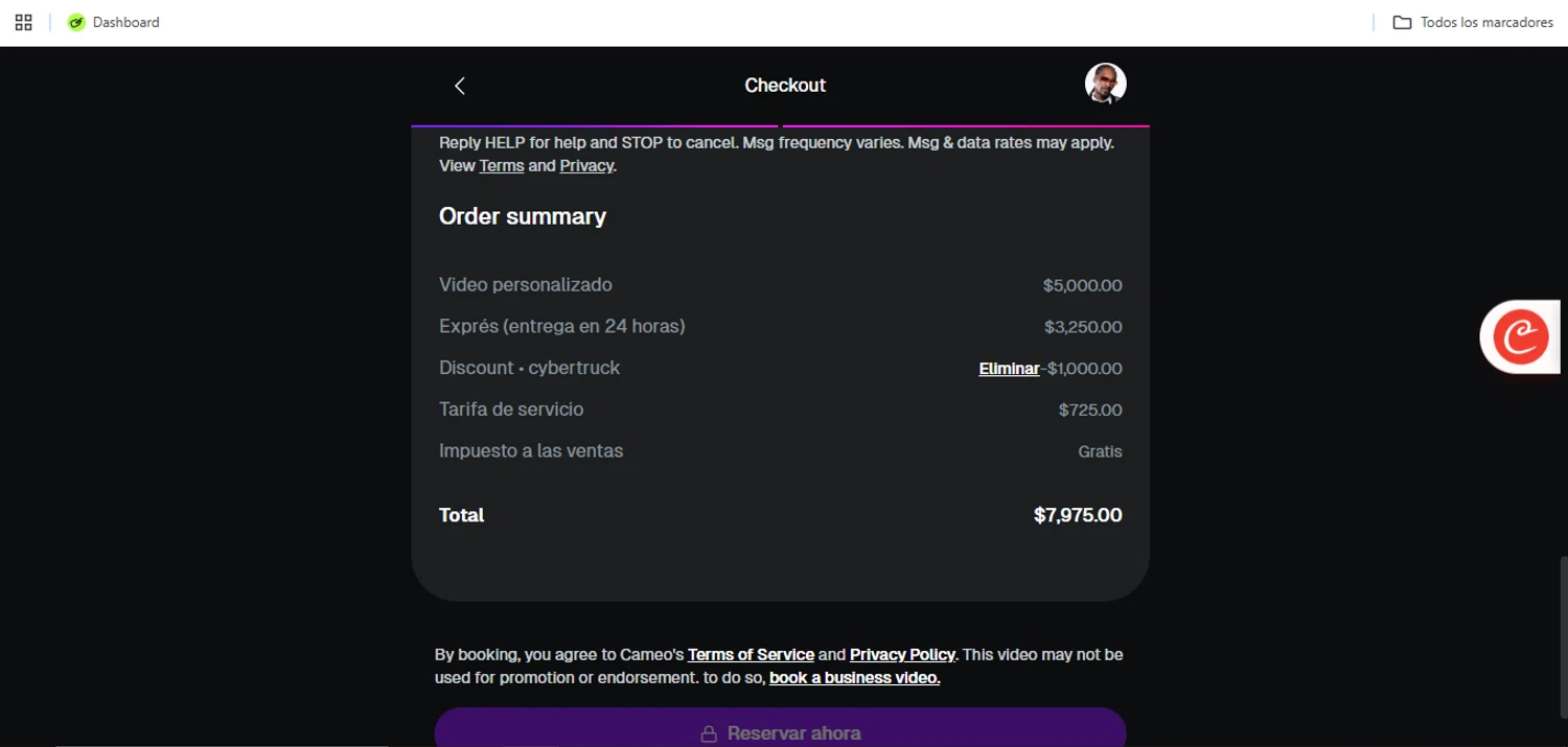 Cameo promo code screenshot showing code cybertruck applied at Cameo checkout page. Uploaded by SimplyCodes community member Speedy on May 28, 2026