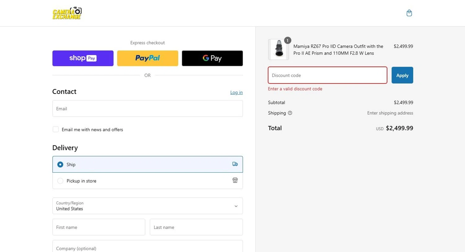 Camera Exchange discount code screenshot showing code MAMIYA applied at Camera Exchange checkout page. Uploaded by SimplyCodes community member mikhaildelmoral on Jan 16, 2025