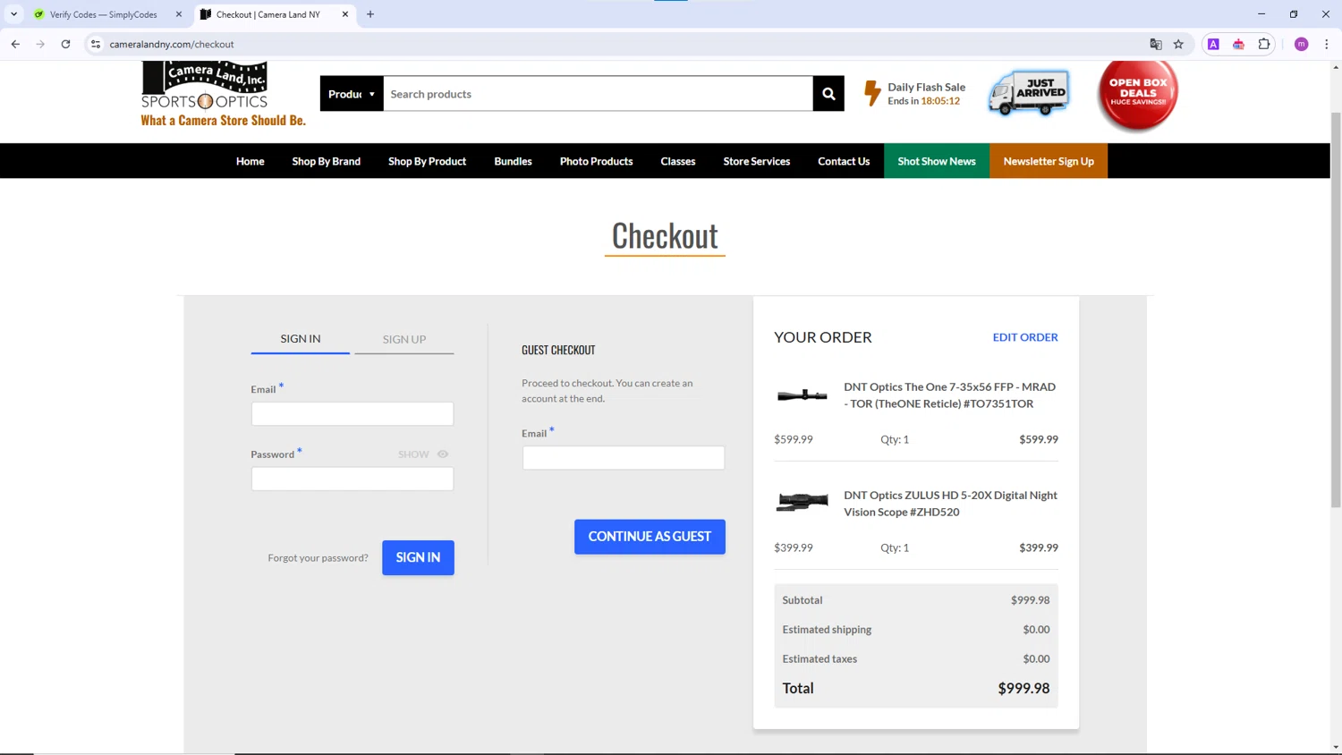 Camera Land NY promo code screenshot showing code SLIK21 applied at Camera Land NY checkout page. Uploaded by SimplyCodes community member TokenChaser4876 on Feb 14, 2025