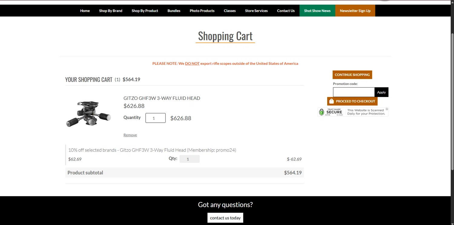 Camera Land NY promo code screenshot showing code PROMO24 applied at Camera Land NY checkout page. Uploaded by SimplyCodes community member FortunateDefender7285 on Oct 14, 2025