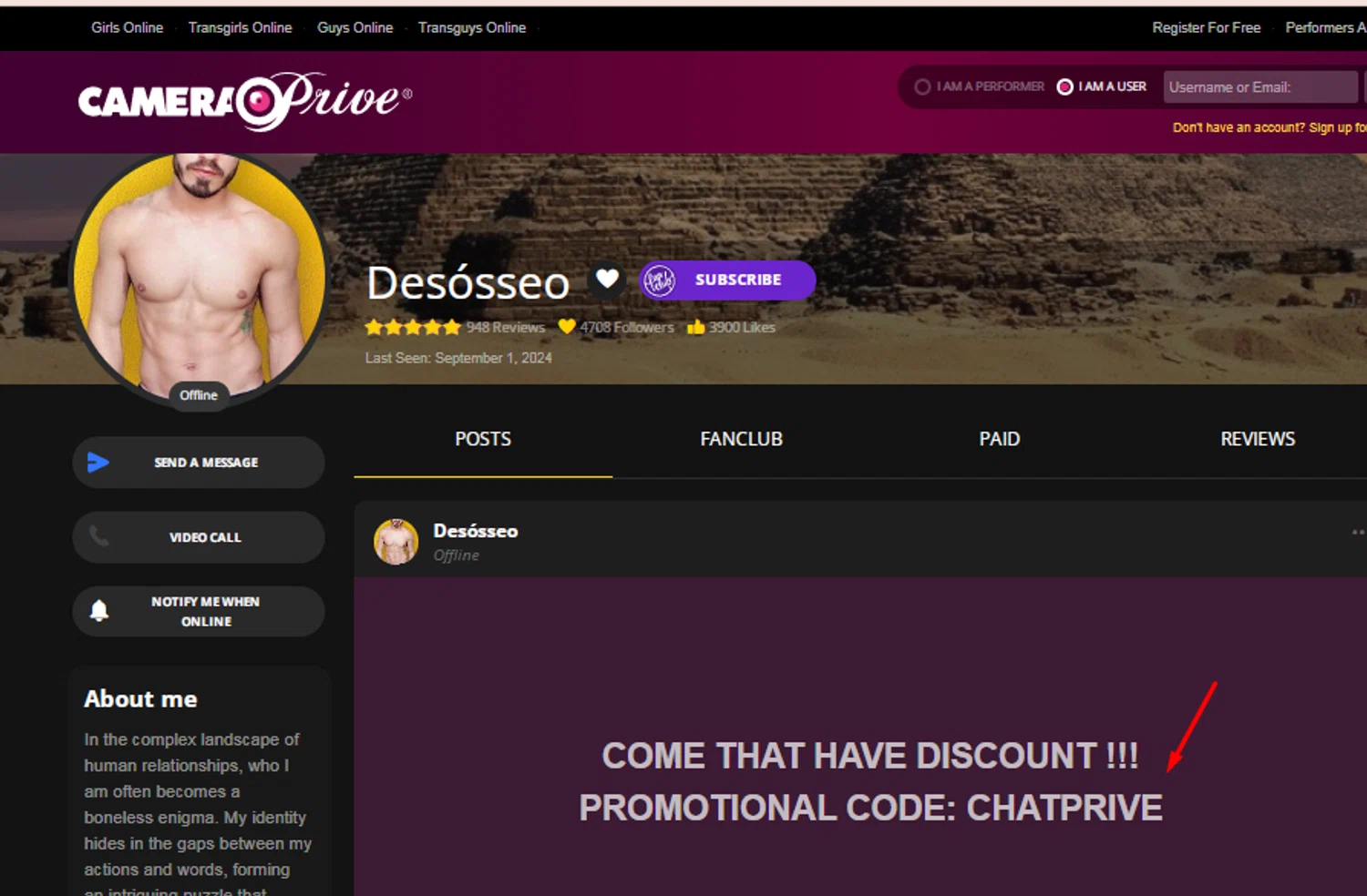 Camera Prive US promo code screenshot showing code CHATPRIVE applied at Camera Prive US checkout page. Uploaded by SimplyCodes community member carlosrivero on Jan 8, 2025