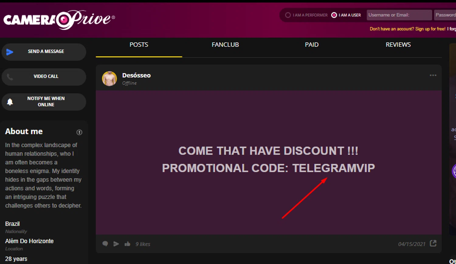Camera Prive US promo code screenshot showing code TELEGRAMVIP applied at Camera Prive US checkout page. Uploaded by SimplyCodes community member carlosrivero on Mar 29, 2025
