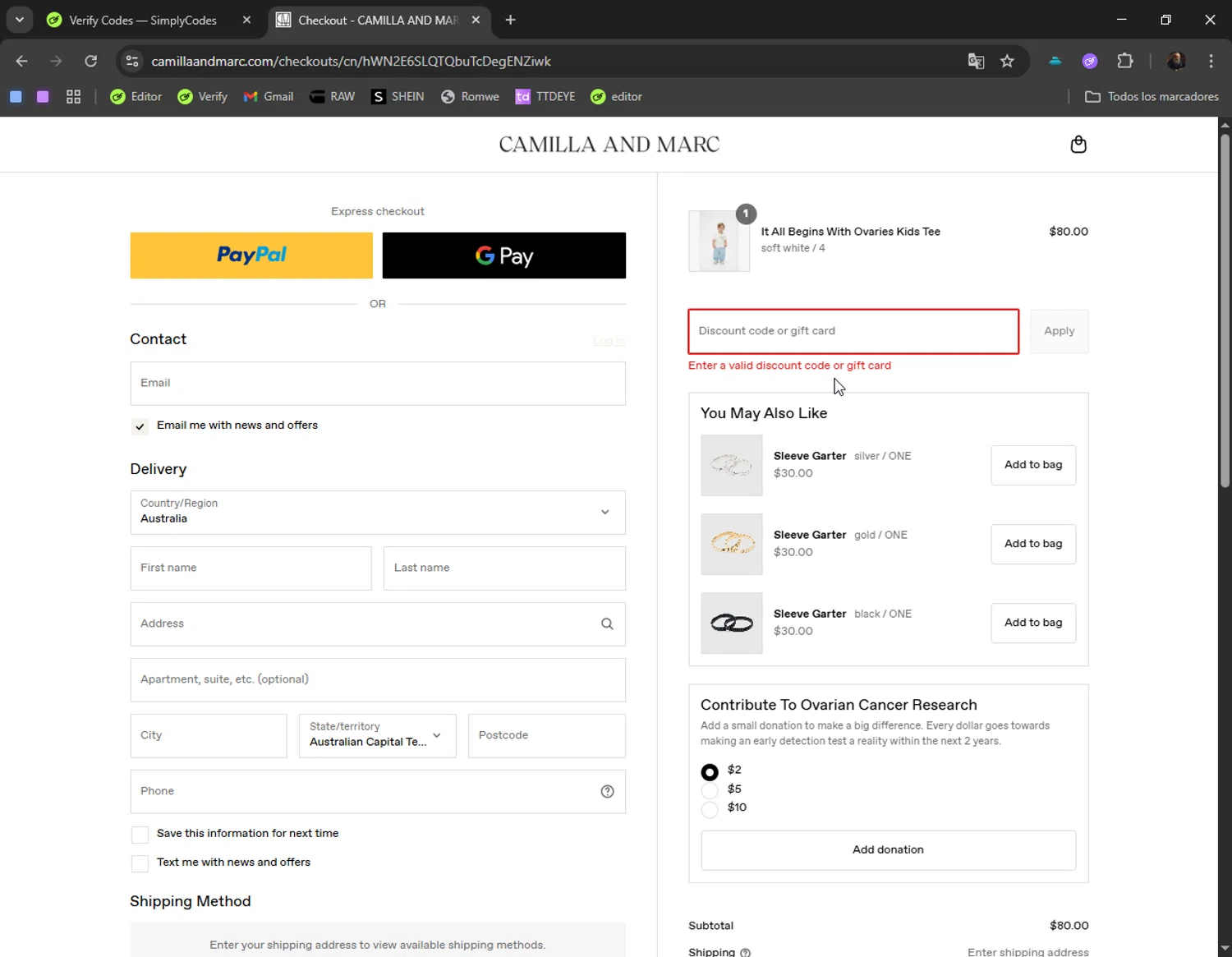 Camilla and Marc promo code screenshot showing code VOSN2018 applied at Camilla and Marc checkout page. Uploaded by SimplyCodes community member JohannesBrahms on Aug 26, 2025
