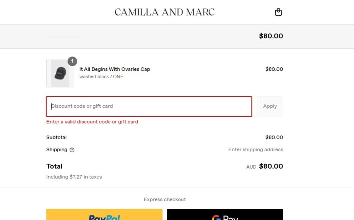 Camilla and Marc promo code screenshot showing code VOSN2018 applied at Camilla and Marc checkout page. Uploaded by SimplyCodes community member MoneyFalcon5538 on Aug 26, 2025