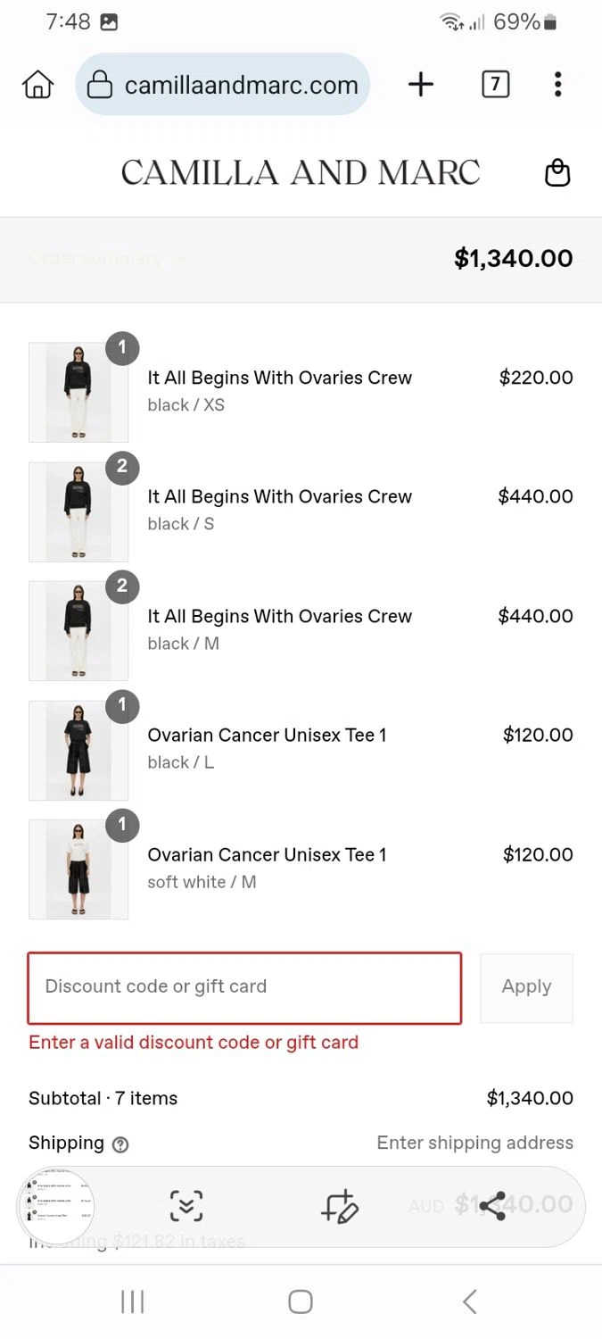Camilla and Marc promo code screenshot showing code VOSN2018 applied at Camilla and Marc checkout page. Uploaded by SimplyCodes community member ScanMaverick9378 on Aug 25, 2025