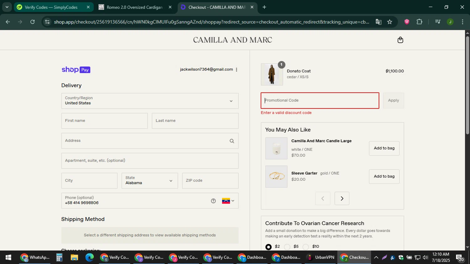 Camilla and Marc promo code screenshot showing code EXTRA applied at Camilla and Marc checkout page. Uploaded by SimplyCodes community member ShieldFinder369 on Jul 18, 2025