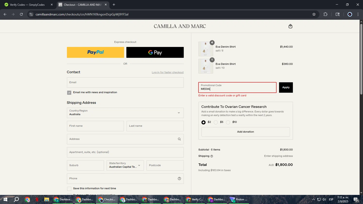 Camilla and Marc promo code screenshot showing code MEDIA applied at Camilla and Marc checkout page. Uploaded by SimplyCodes community member RoyalBoss4384 on Aug 2, 2025