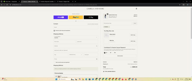 Camilla and Marc checkout page showing Camilla and Marc promo code box | Screenshot taken by SimplyCodes community member on Feb 12, 2025