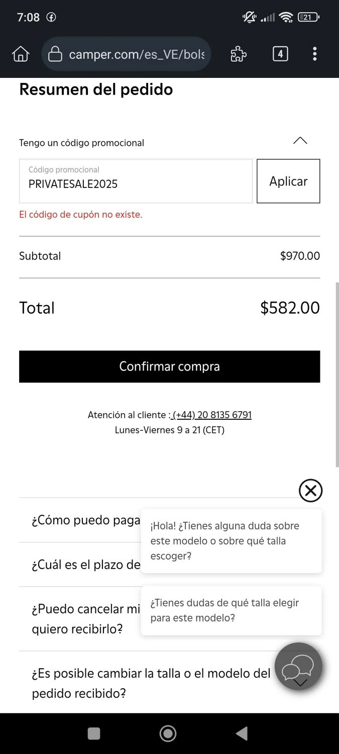 Camper promo code screenshot showing code PRIVATESALE2025 applied at Camper checkout page. Uploaded by SimplyCodes community member nerimarsantaella on Aug 10, 2025