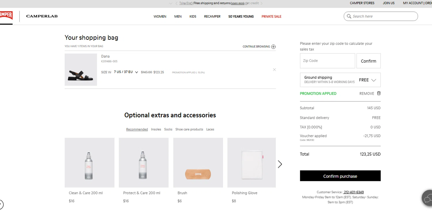 Camper promo code screenshot showing code 98213D applied at Camper checkout page. Uploaded by SimplyCodes community member shark12 on Jun 16, 2025