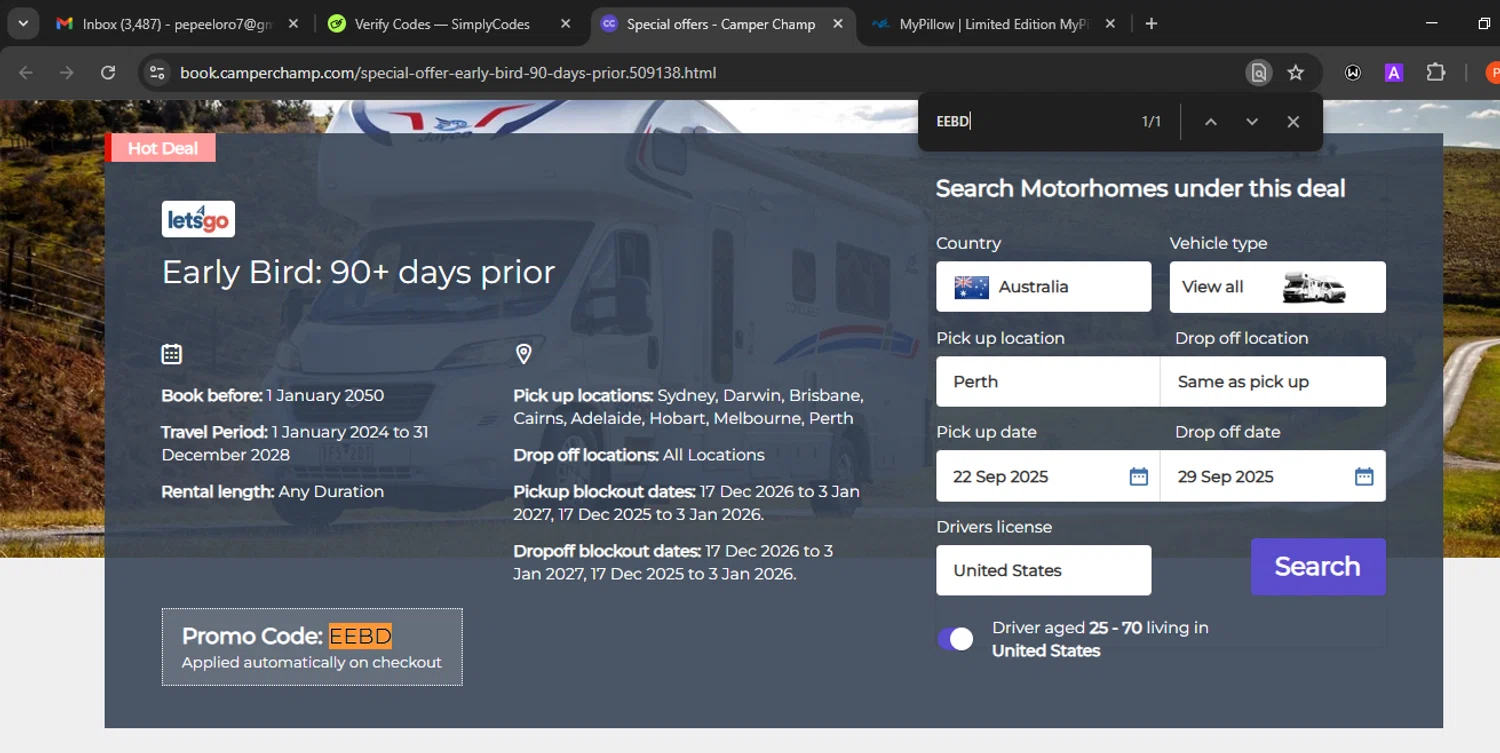 Camper Champ checkout page showing Camper Champ promo code box | Screenshot taken by SimplyCodes community member on Sep 19, 2025