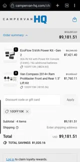 Campervan HQ coupon verification screenshot