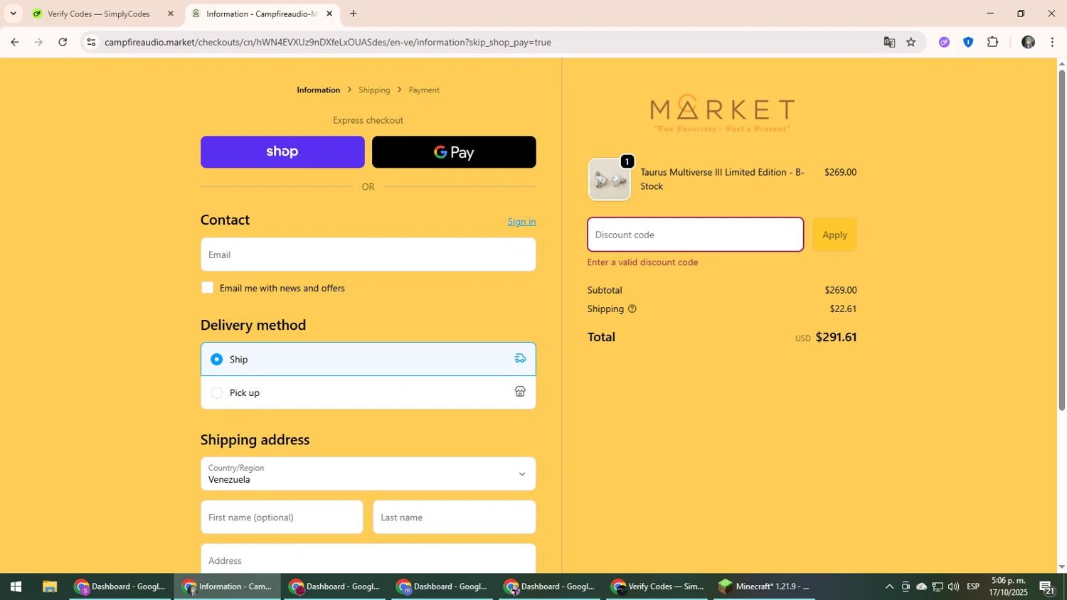 Campfire Audio Market promo code screenshot showing code FALL20 applied at Campfire Audio Market checkout page. Uploaded by SimplyCodes community member CleverLynx6871 on Oct 17, 2025