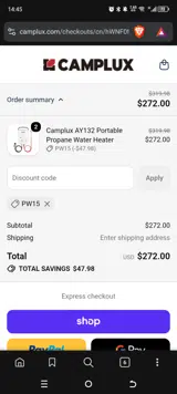 Camplux coupon verification screenshot