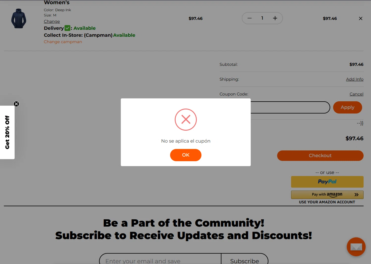 Campman coupon code screenshot showing code FIRST15OFF applied at Campman checkout page. Uploaded by SimplyCodes community member VoucherFinder3467 on Dec 2, 2025