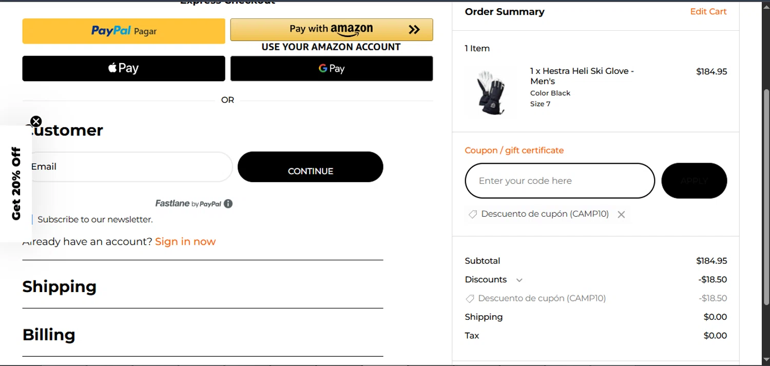 Campman checkout page showing Campman coupon code box | Screenshot taken by SimplyCodes community member on Jan 20, 2026