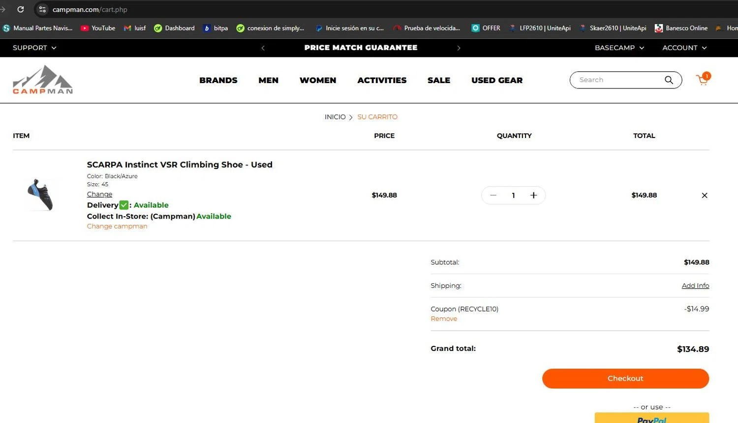 Campman coupon code screenshot showing code RECYCLE10 applied at Campman checkout page. Uploaded by SimplyCodes community member lfppernia on Nov 13, 2025