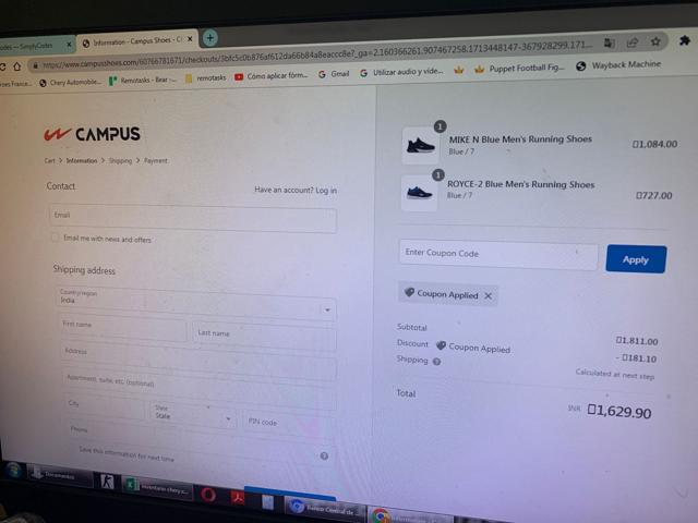 Campus Shoes checkout page showing Campus Shoes promo code box | Screenshot taken by SimplyCodes community member on Apr 18, 2024