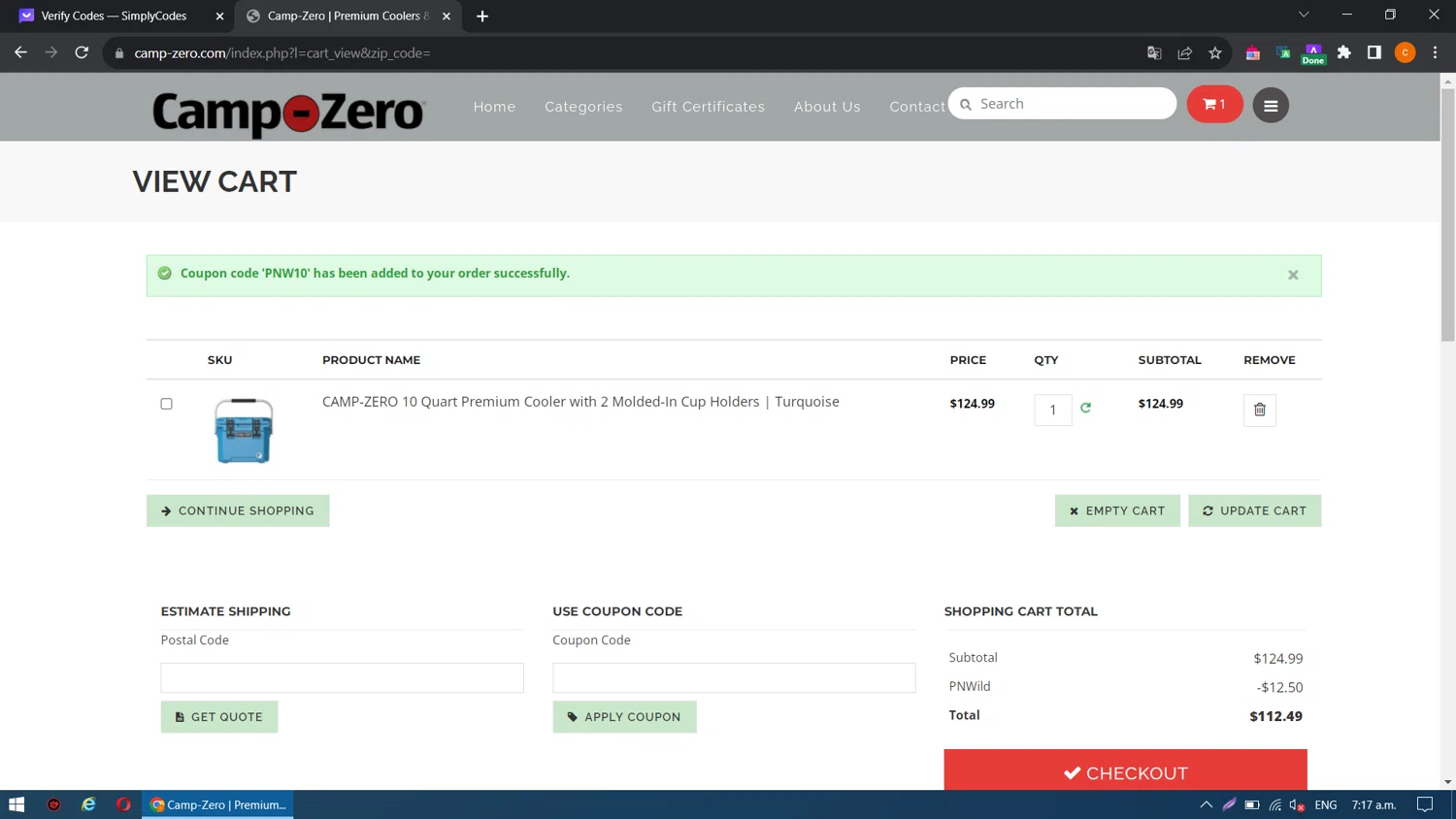 Camp-Zero checkout page showing Camp-Zero promo code box | Screenshot taken by SimplyCodes community member on Sep 30, 2023
