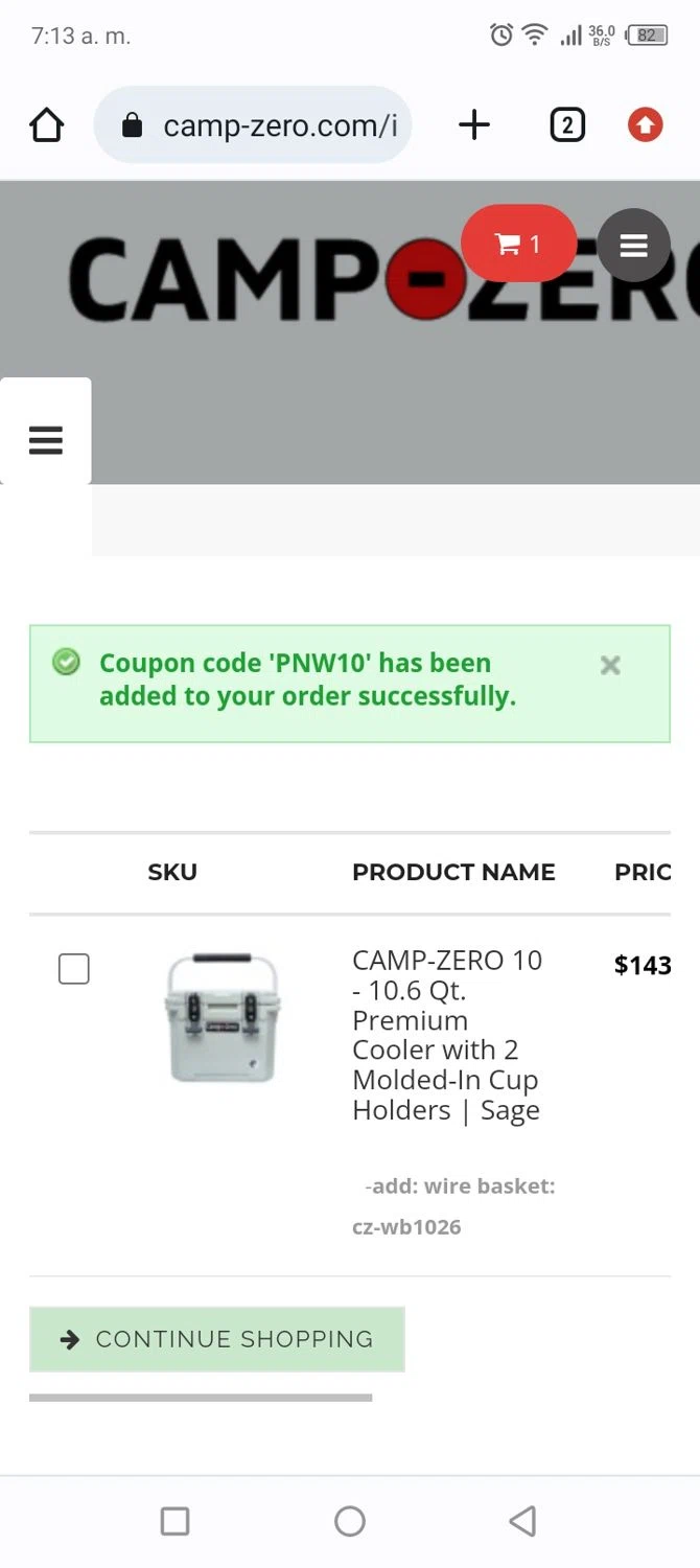 Camp-Zero checkout page showing Camp-Zero promo code box | Screenshot taken by SimplyCodes community member on Dec 26, 2023