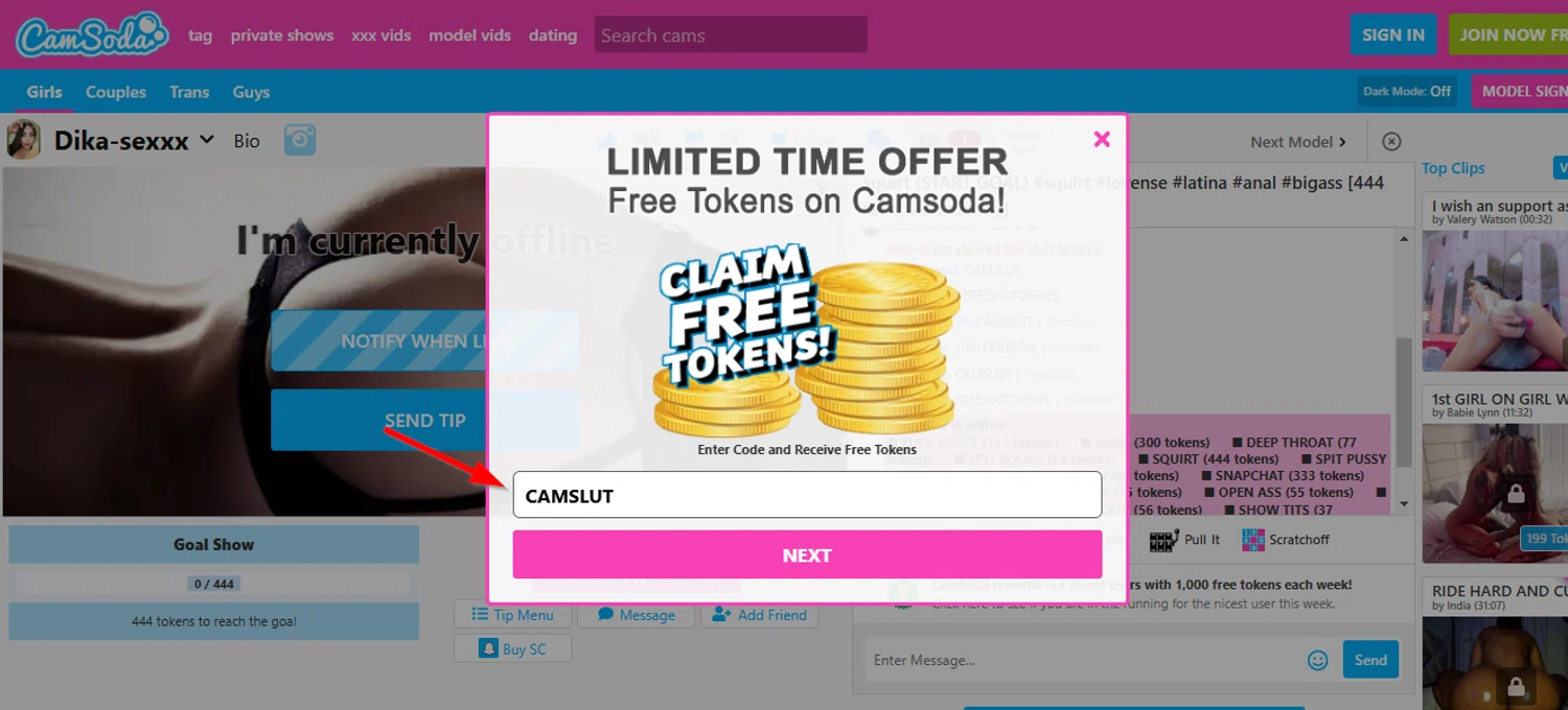 CamSoda promo code screenshot showing code CAMSLUT applied at CamSoda checkout page. Uploaded by SimplyCodes community member SimplyCVerlie on Dec 28, 2024