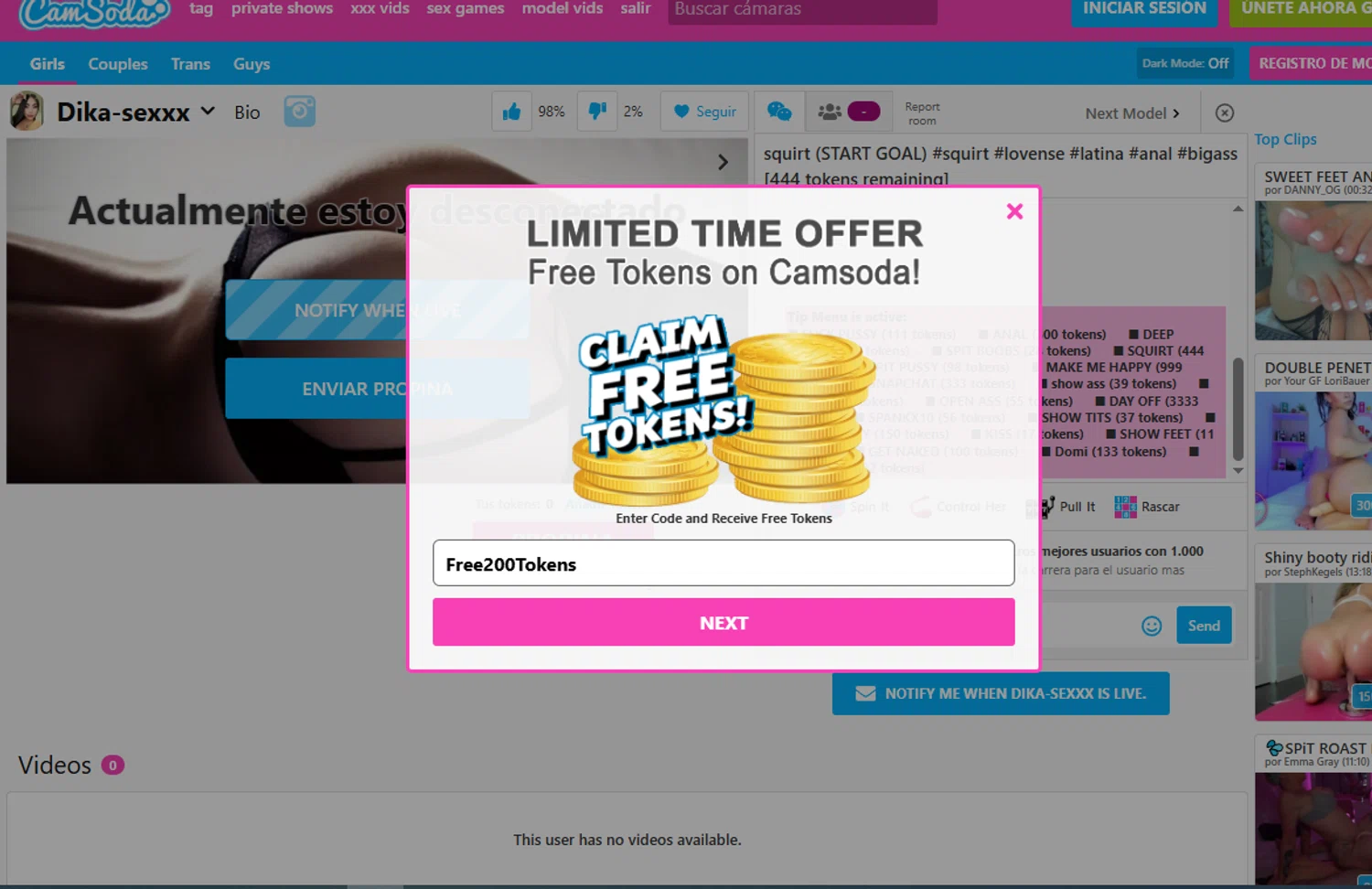 CamSoda promo code screenshot showing code Free200Tokens applied at CamSoda checkout page. Uploaded by SimplyCodes community member edwardtoyo on Apr 23, 2025