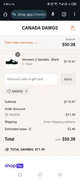SAVE60 coupon verification screenshot