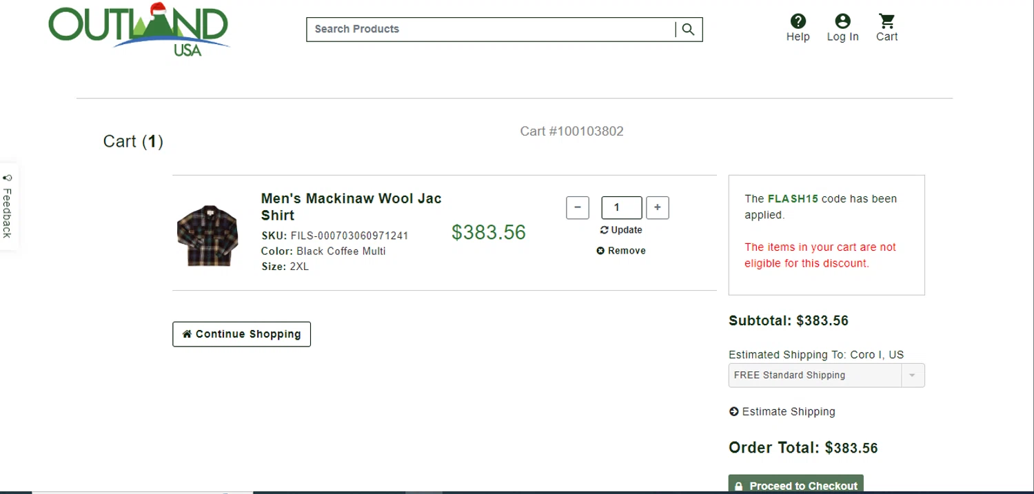 Canada Goose checkout page showing Canada Goose promo code box | Screenshot taken by SimplyCodes community member on Jan 2, 2025