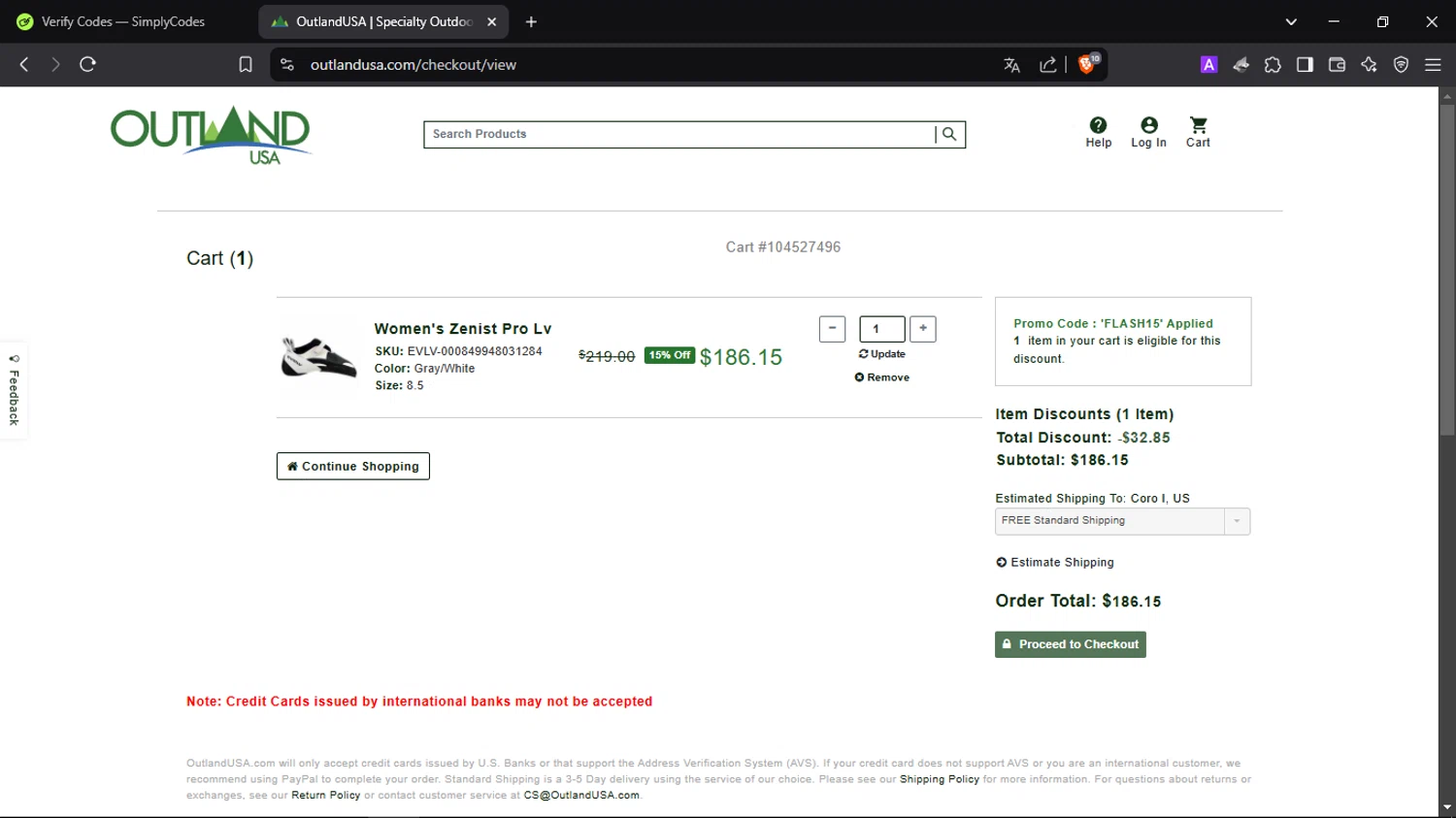 Canada Goose checkout page showing Canada Goose promo code box | Screenshot taken by SimplyCodes community member on Feb 25, 2025