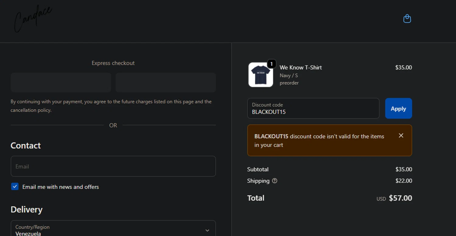 Candace Owens checkout page showing Candace Owens promo code box | Screenshot taken by SimplyCodes community member on Oct 15, 2025
