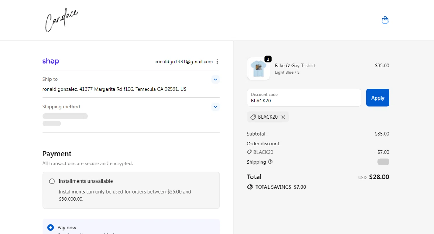 Candace Owens checkout page showing Candace Owens promo code box | Screenshot taken by SimplyCodes community member on Nov 23, 2025