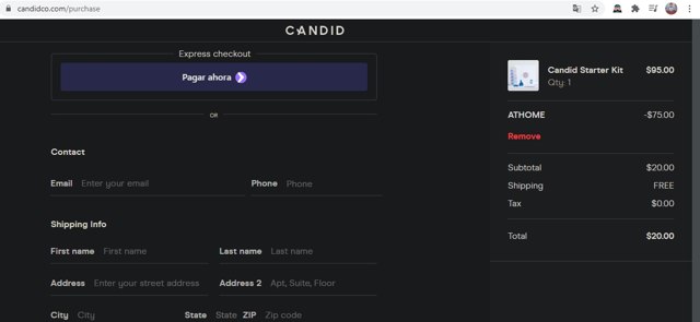 Candid Care checkout page showing Candid Care promo code box | Screenshot taken by SimplyCodes community member on Jul 13, 2021