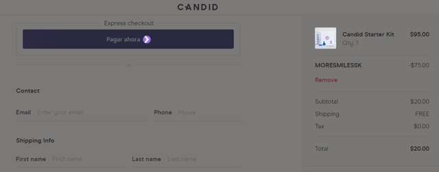 Candid Care checkout page showing Candid Care promo code box | Screenshot taken by SimplyCodes community member on Jul 13, 2021