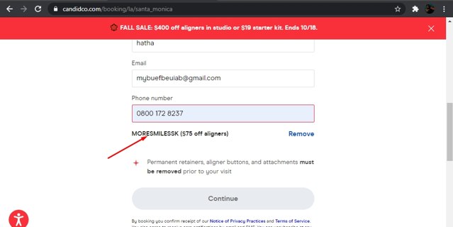 Candid Care checkout page showing Candid Care promo code box | Screenshot taken by SimplyCodes community member on Oct 10, 2021