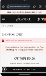 JULY4TH coupon verification screenshot