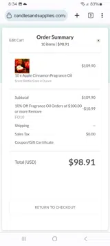Candles and Supplies coupon verification screenshot
