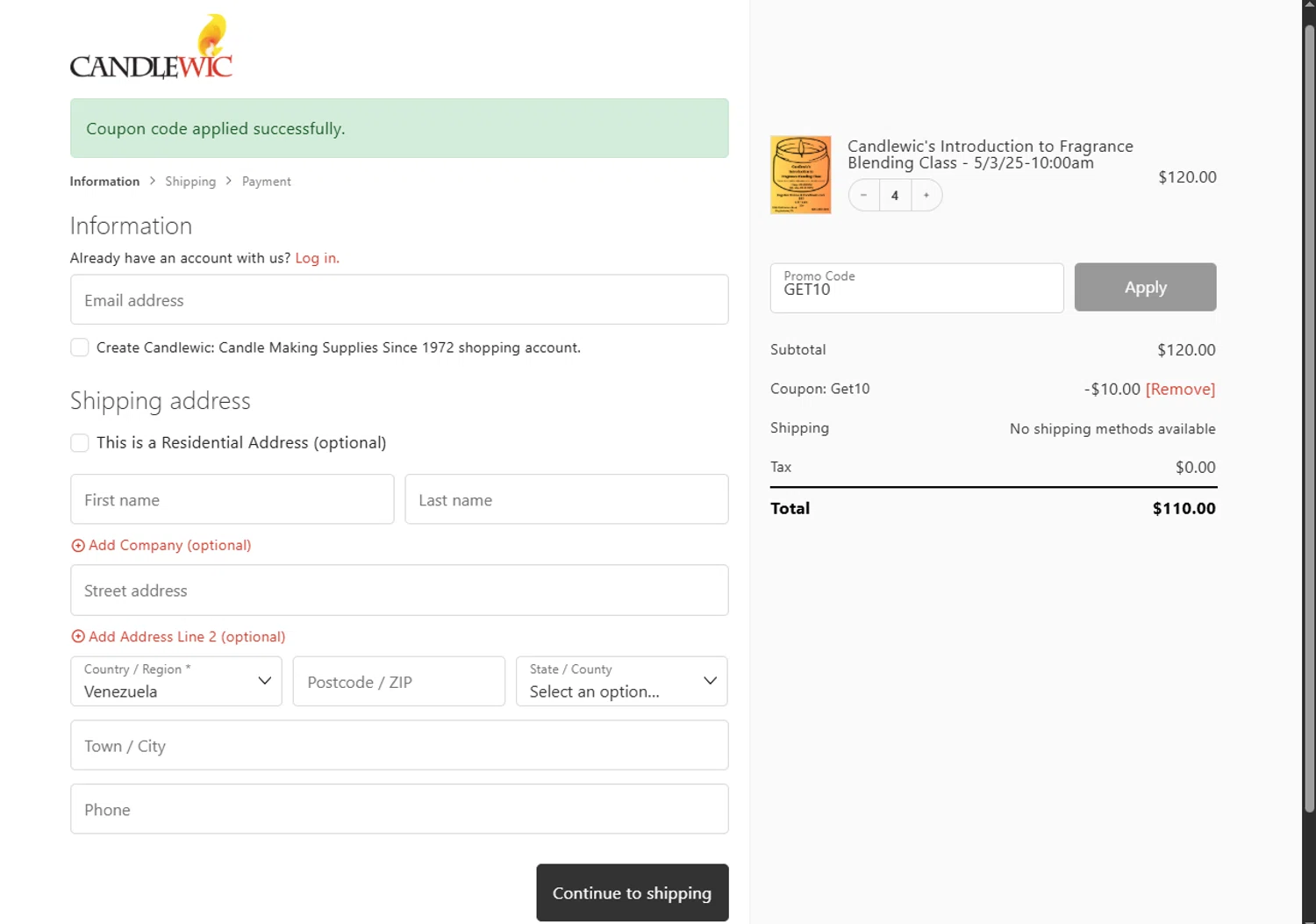 Candlewic promo code screenshot showing code GET10 applied at Candlewic checkout page. Uploaded by SimplyCodes community member SavvySaver9108 on Jun 13, 2025