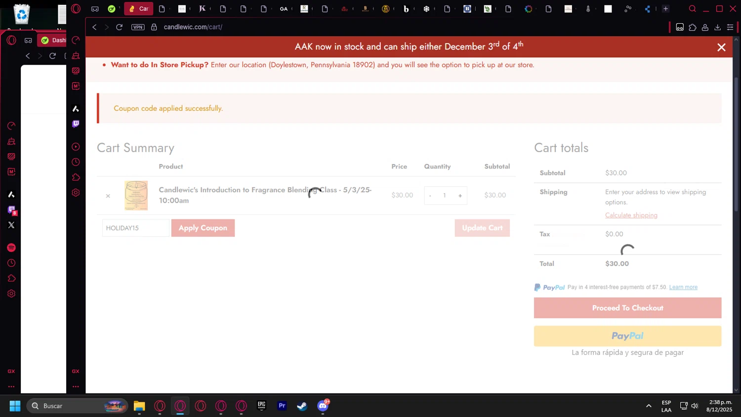 Candlewic checkout page showing Candlewic promo code box | Screenshot taken by SimplyCodes community member on Dec 8, 2025
