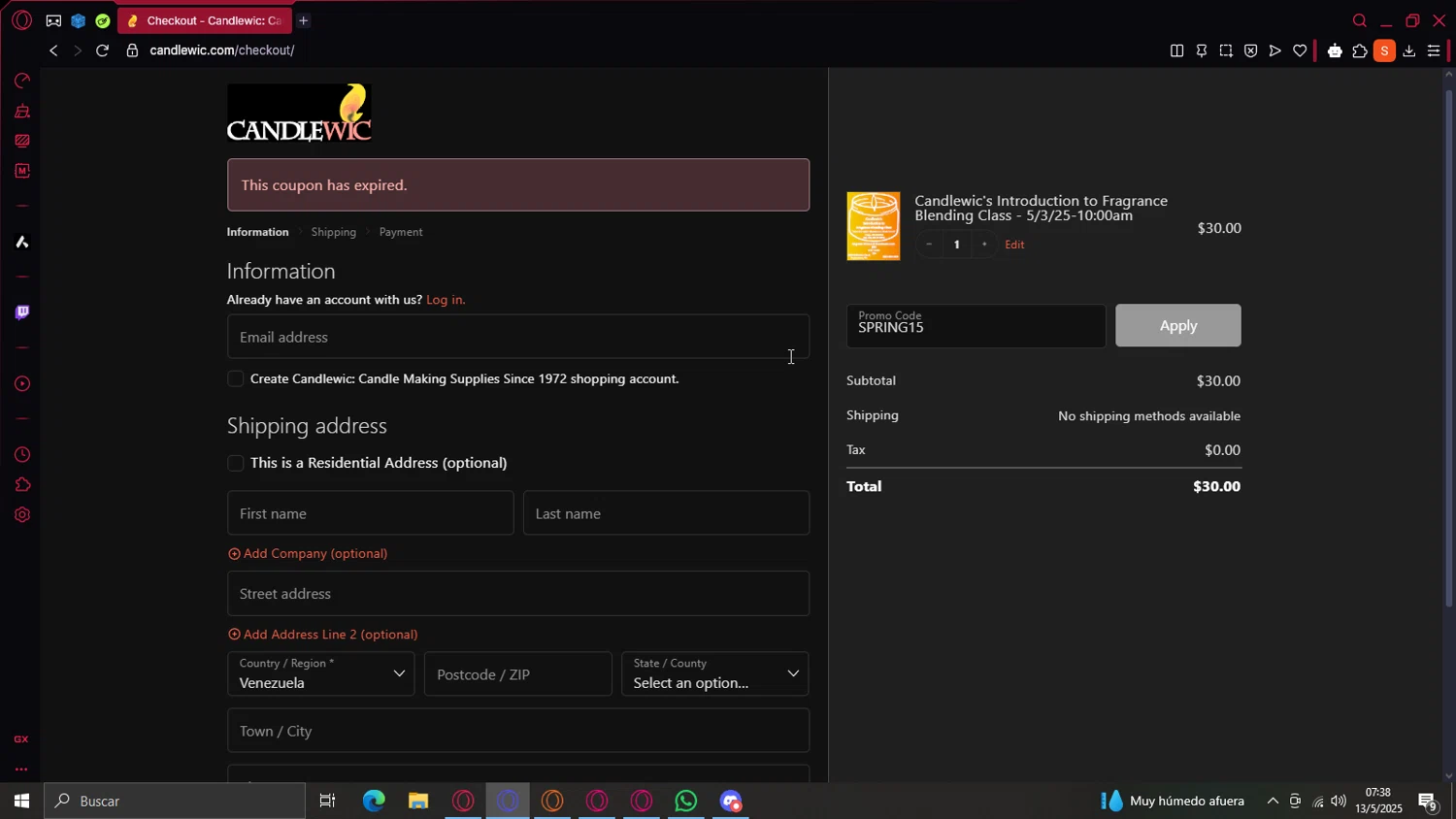 Candlewic promo code screenshot showing code SPRING15 applied at Candlewic checkout page. Uploaded by SimplyCodes community member Artorias_the_abysswalker on May 13, 2025
