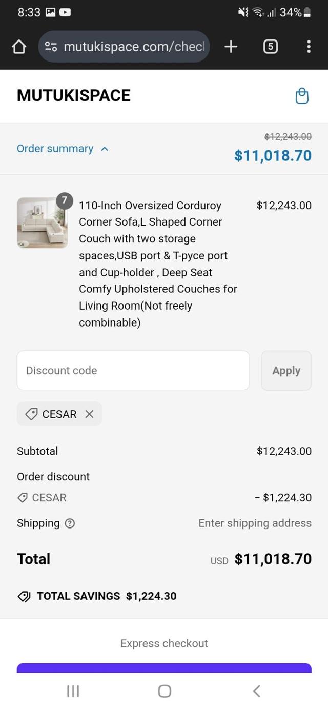 C&S Glitter Emporium checkout page showing C&S Glitter Emporium promo code box | Screenshot taken by SimplyCodes community member on Mar 11, 2025