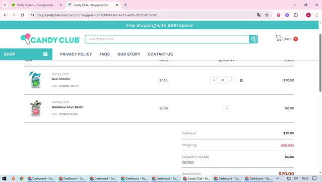Candy Club checkout page showing Candy Club promo code box | Screenshot taken by SimplyCodes community member on Aug 3, 2025