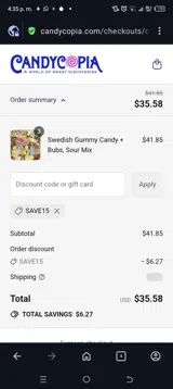 Candycopia coupon verification screenshot
