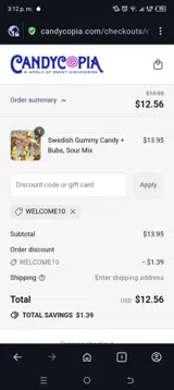 Candycopia coupon verification screenshot