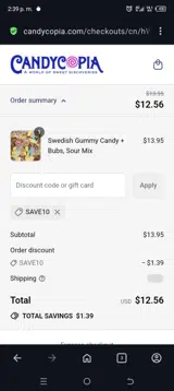 Candycopia coupon verification screenshot
